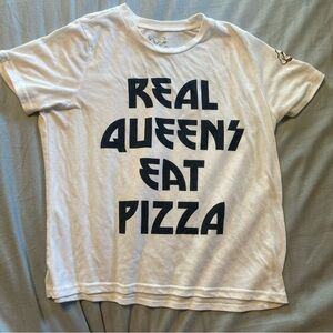 Doe Womens White Shirt Small Real Queens Eat Pizza Short Sleeve